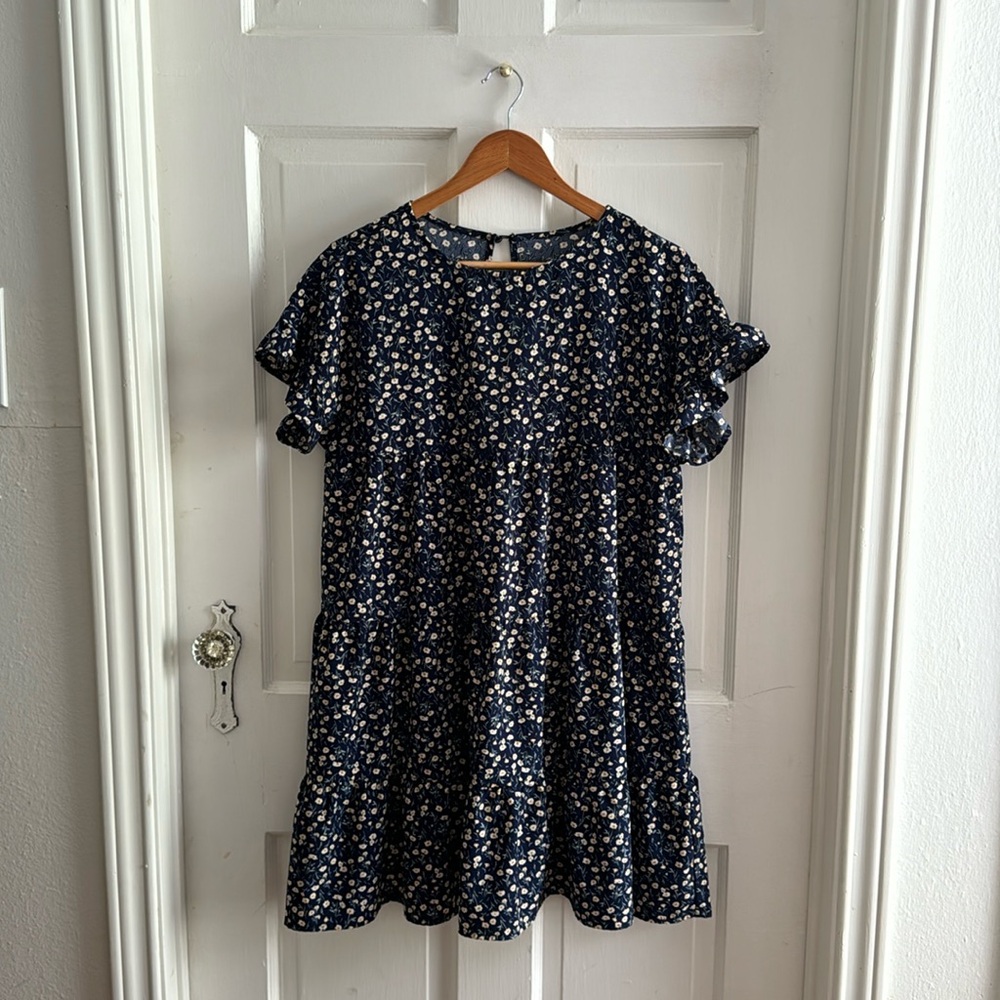 Navy Ditsy Floral Swing Dress - medium